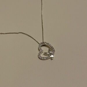 PLAYBOY Silver Heart Necklace with Bunny Charm